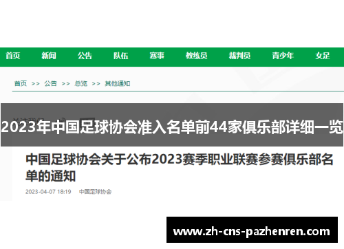 2023年中国足球协会准入名单前44家俱乐部详细一览 2023年中国足球协会准入名单前44家俱乐部详细一览